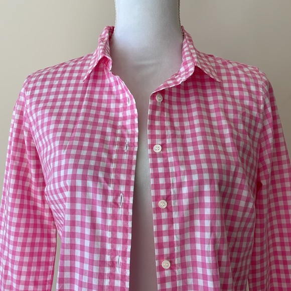 J. Crew Perfect Pink Gingham Shirt - Picture 3 of 9